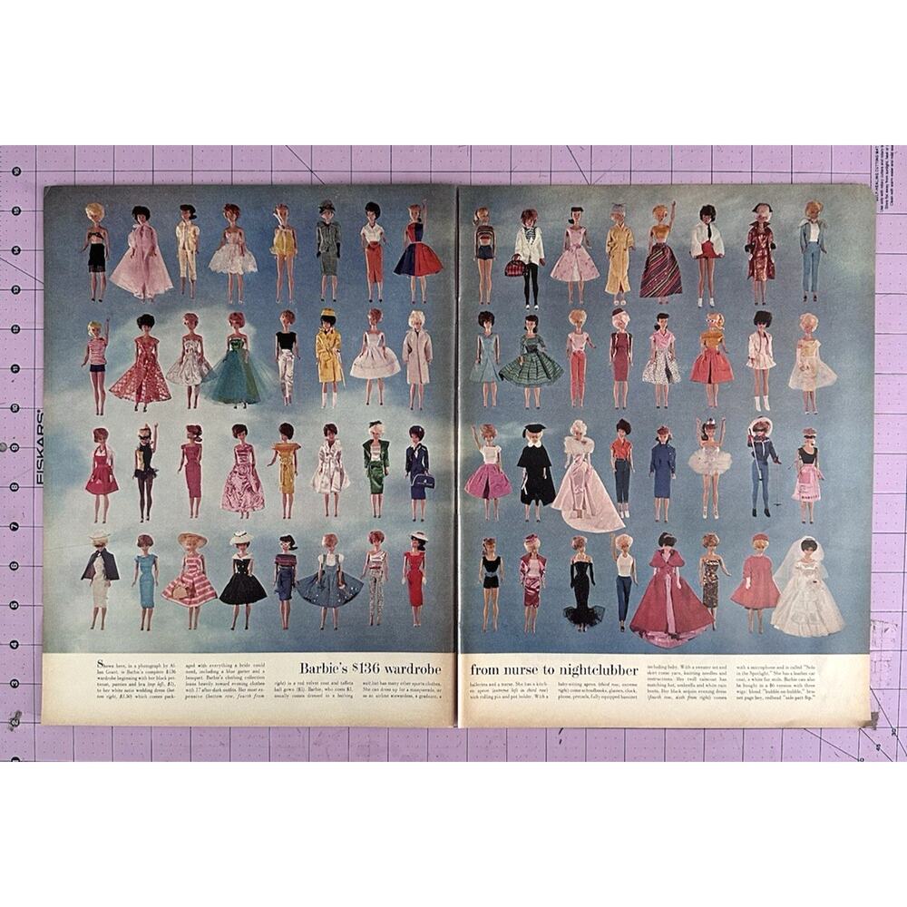 1963 Barbie Doll Wardrobe 2-Page Print Ad Life Magazine